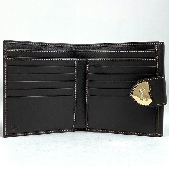 Gucci GG bifold wallet double snap heart motif canvas beige brown - Picture 6 of 7